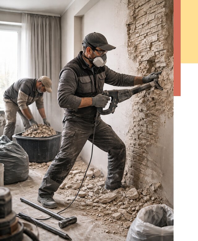 Демонтаж декоративного камня в Кургане от 1495 руб/м² — быстро и недорого | ОТДЕЛОЧНИК-Крг