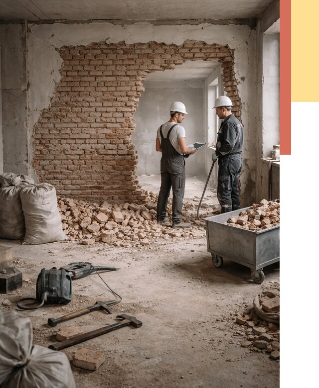 Демонтаж кирпичных стен в Кургане от 4330 руб. — быстро, недорого, под ключ | ОТДЕЛОЧНИК-Крг