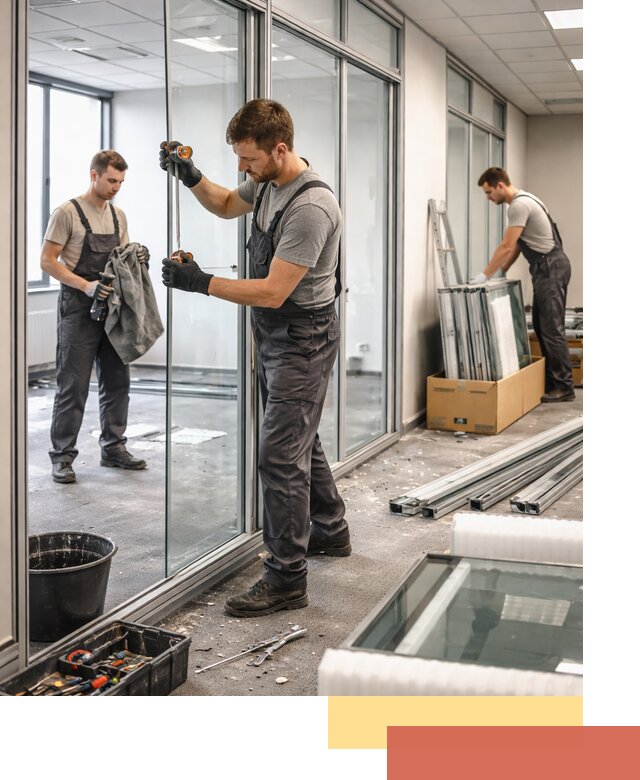 Демонтаж стеклянных перегородок в Кургане быстро и безопасно