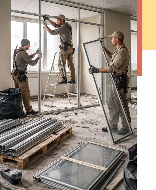 Демонтаж алюминиевых перегородок в Кургане от 4330 руб. — быстро и недорого | ОТДЕЛОЧНИК-Крг