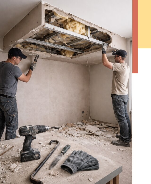 Демонтаж короба из гипсокартона в Кургане от 1567 руб. — быстро и недорого | ОТДЕЛОЧНИК-Крг