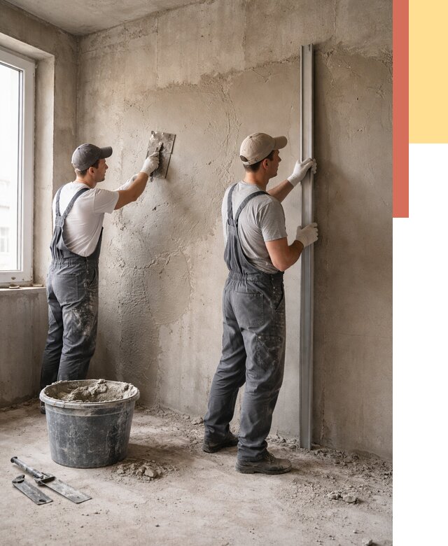 Штукатурка бетонных стен в Кургане от 4639 руб/м² — качественно и быстро | ОТДЕЛОЧНИК-Крг