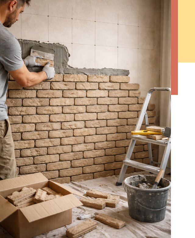 Монтаж декоративного кирпича в Кургане от 3299 руб./м² — быстро и недорого | ОТДЕЛОЧНИК-Крг