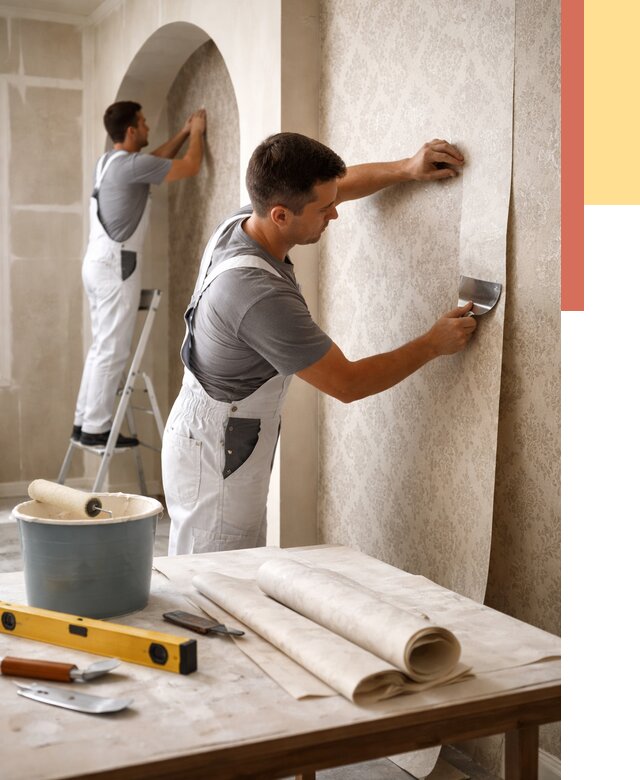 Поклейка обоев на сложные стены в Кургане от 2887 руб. под ключ | ОТДЕЛОЧНИК-Крг