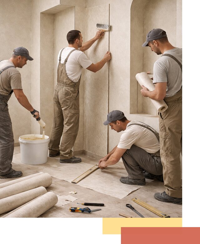 Поклейка обоев на сложные стены и неровные поверхности в Кургане