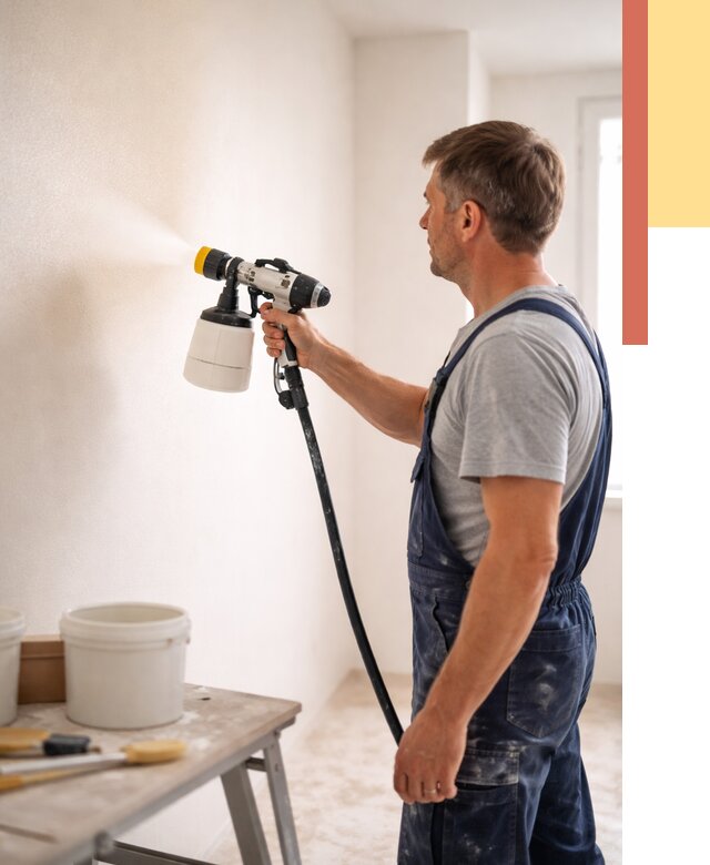 Покраска стен краскопультом в Кургане от 7732 руб. — механизированная покраска | ОТДЕЛОЧНИК-Крг