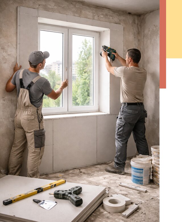 Монтаж откосов из гипсокартона в Кургане от 4639 руб. под ключ | ОТДЕЛОЧНИК-Крг