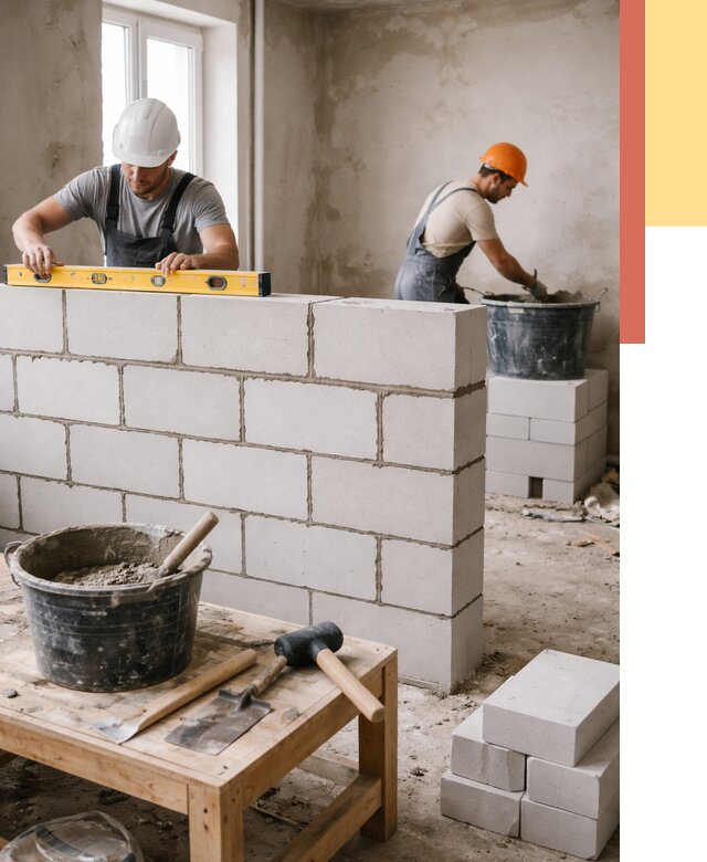 Кладка перегородок из газобетона в Кургане от 3299 руб. под ключ | ОТДЕЛОЧНИК-Крг