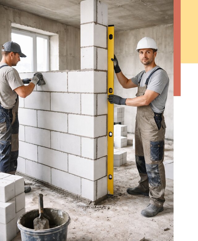 Кладка перегородок из пеноблока в Кургане от 1856 руб. под ключ | ОТДЕЛОЧНИК-Крг