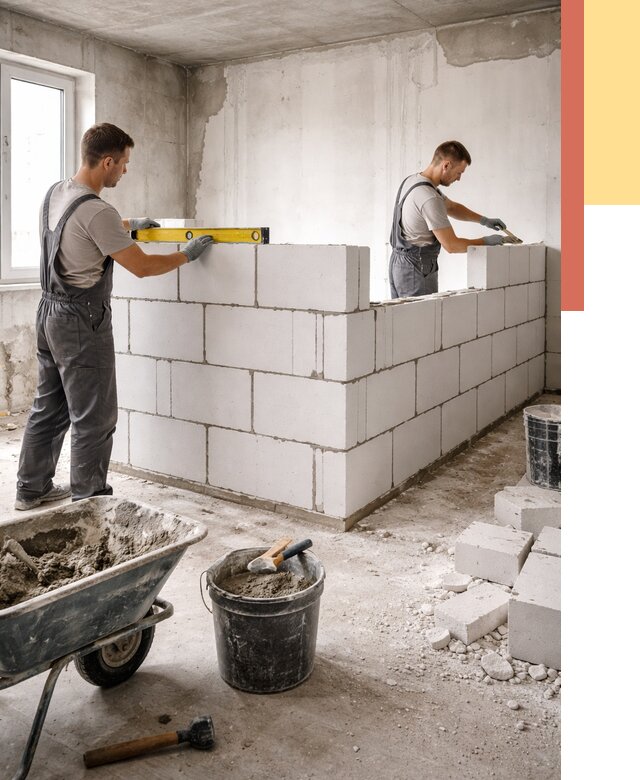 Кладка перегородок из ПГП в Кургане от 2577 руб./м2 — монтаж и возведение под ключ | ОТДЕЛОЧНИК-Крг