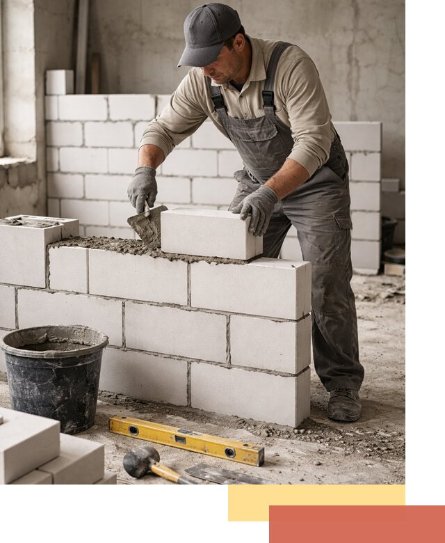 Кладка перегородок из силикатного блока в Кургане