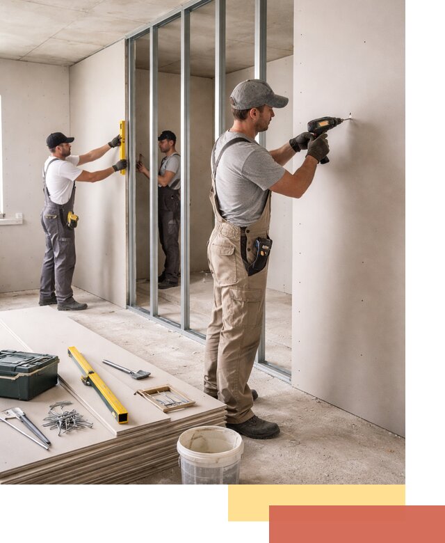 Однослойная перегородка из гипсокартона в Кургане под ключ, монтаж и отделка