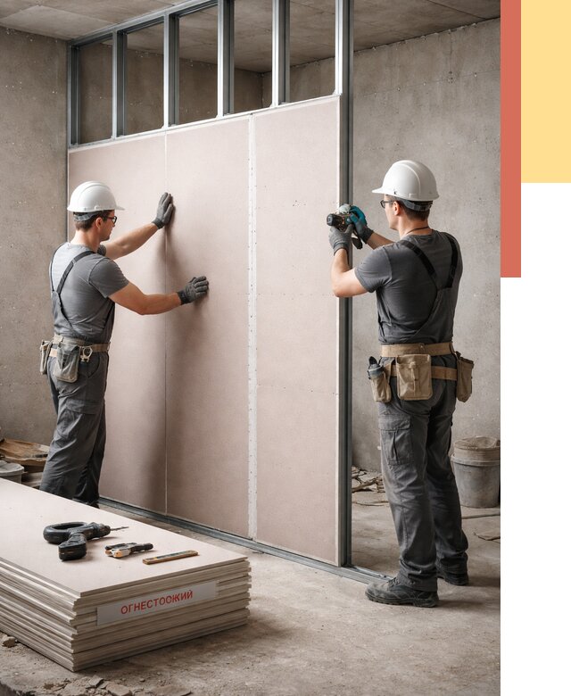 Перегородка из огнестойкого гипсокартона в Кургане от 1907 руб. под ключ | ОТДЕЛОЧНИК-Крг