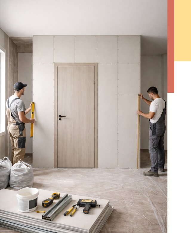 Перегородка из гипсокартона с дверью в Кургане от 4639 руб. под ключ | ОТДЕЛОЧНИК-Крг