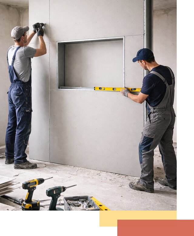 Перегородка из гипсокартона с нишей под декор в Кургане