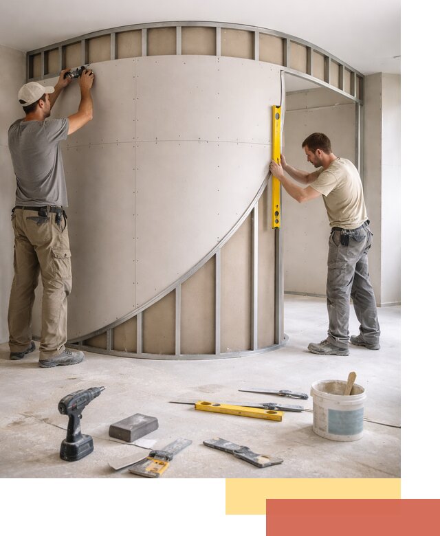 Радиусная перегородка из гипсокартона в Кургане под ключ