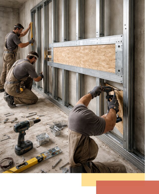 Усиленная перегородка для крепления тяжёлых конструкций в Кургане