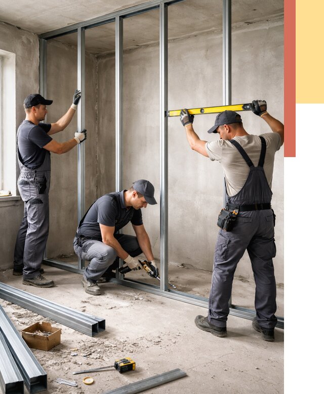 Монтаж каркаса перегородки из профиля в Кургане от 773 руб. | ОТДЕЛОЧНИК-Крг