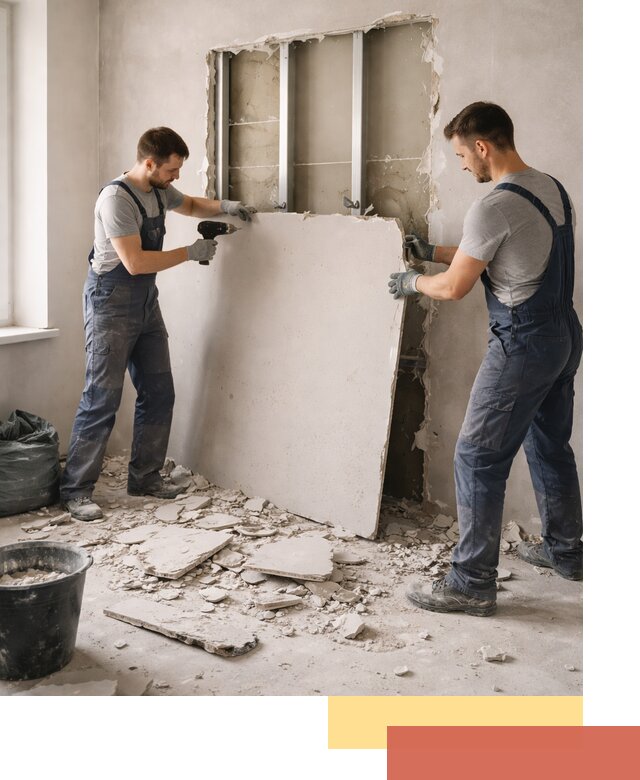 Демонтаж перегородки из гипсокартона в Кургане быстрый и аккуратный