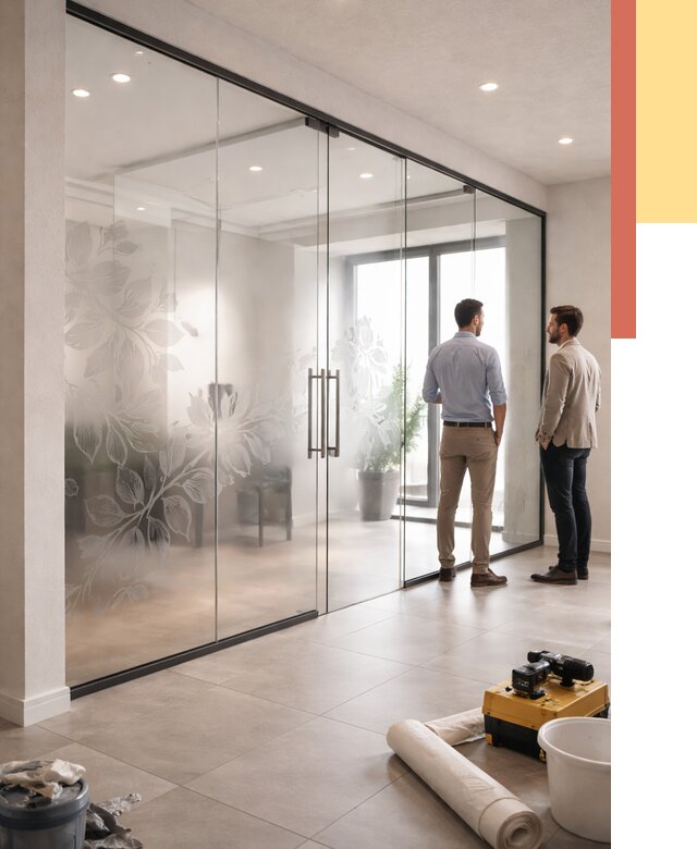 Стеклянные перегородки с рисунком в Кургане от 12886 руб. монтаж и нанесение | ОТДЕЛОЧНИК-Крг