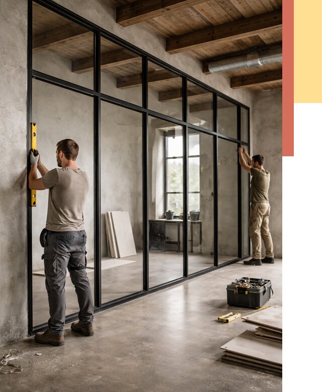 Стеклянные перегородки лофт в Кургане от 10824 руб. под ключ | ОТДЕЛОЧНИК-Крг