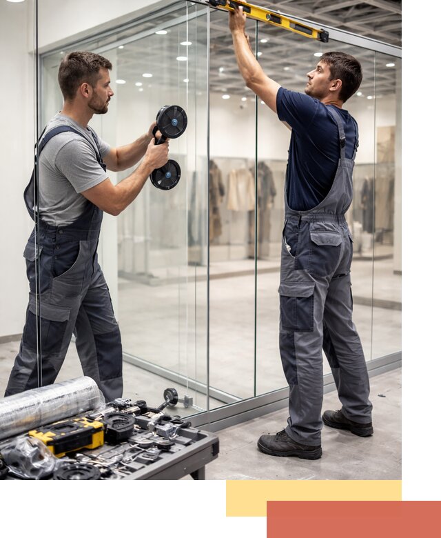 Стеклянные перегородки для магазинов в Кургане — монтаж и установка