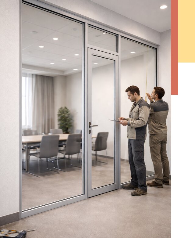 Установка и монтаж алюминиевых перегородок со стеклом в Кургане от 8453 руб. | ОТДЕЛОЧНИК-Крг