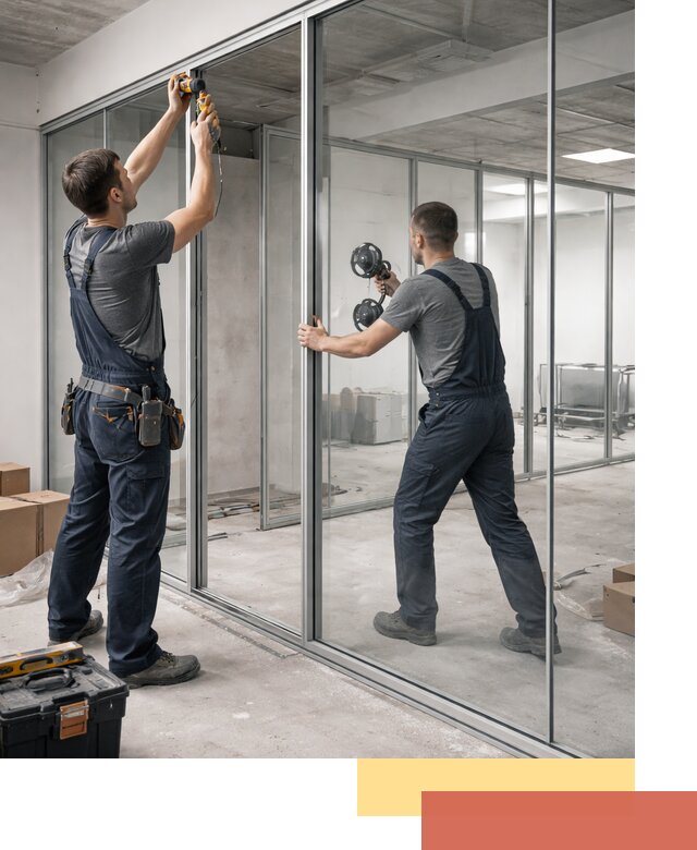 Алюминиевые перегородки со стеклом в Кургане — изготовление и монтаж