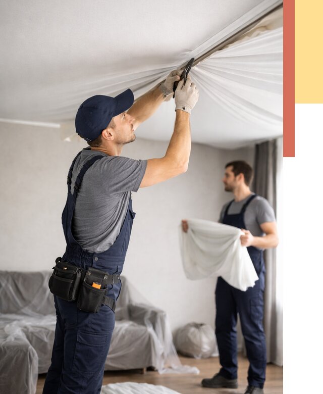 Демонтаж натяжного потолка в Кургане от 4639 руб. — снятие и разбор под ключ | ОТДЕЛОЧНИК-Крг