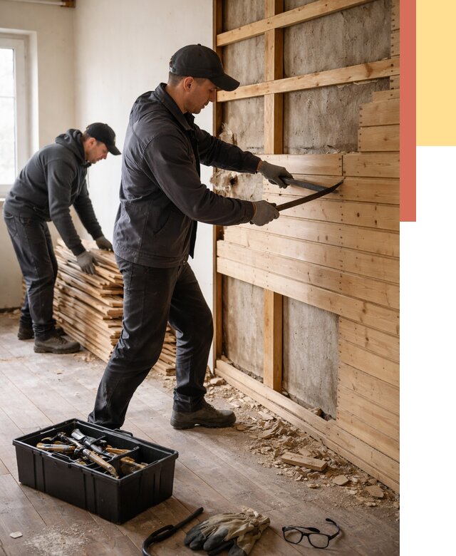 Демонтаж вагонки в Кургане от 3917 руб/м2 — быстро и недорого | ОТДЕЛОЧНИК-Крг