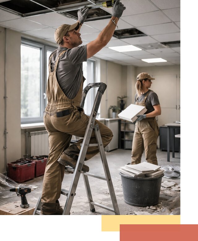 Ремонт потолка Армстронг и замена плит в Кургане