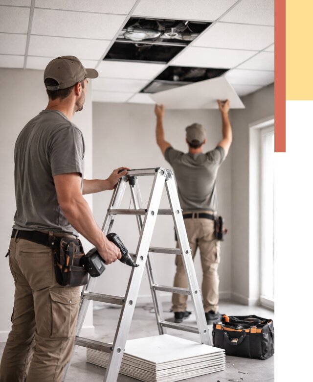 Обслуживание подвесного потолка в Кургане от 3608 руб. — быстро и недорого | ОТДЕЛОЧНИК-Крг