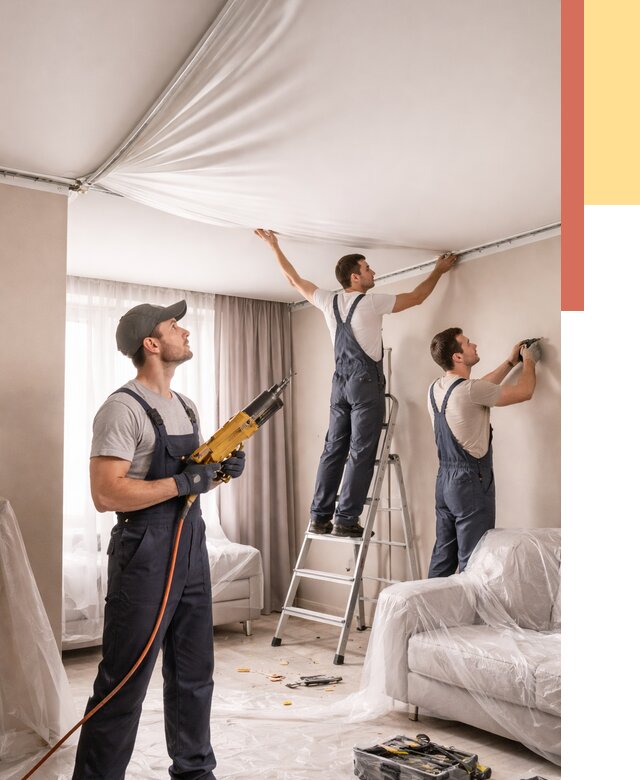 Установка натяжного потолка в Кургане от 4639 руб. | Быстро и недорого — ОТДЕЛОЧНИК-Крг