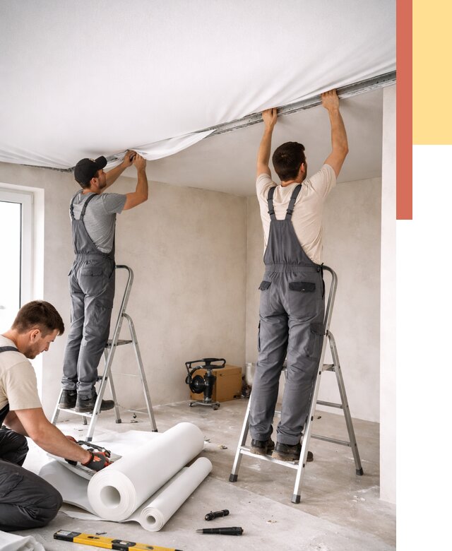 Монтаж тканевого натяжного потолка в Кургане от 3608 руб. под ключ | ОТДЕЛОЧНИК-Крг