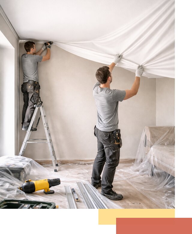 Монтаж тканевого натяжного потолка в Кургане недорого и быстро