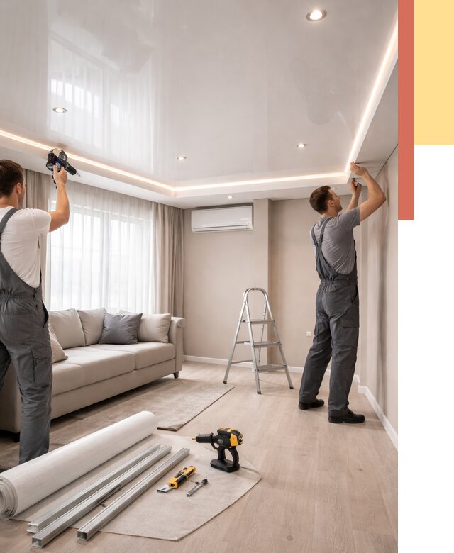 Монтаж глянцевого натяжного потолка в Кургане от 773 руб. под ключ | ОТДЕЛОЧНИК-Крг