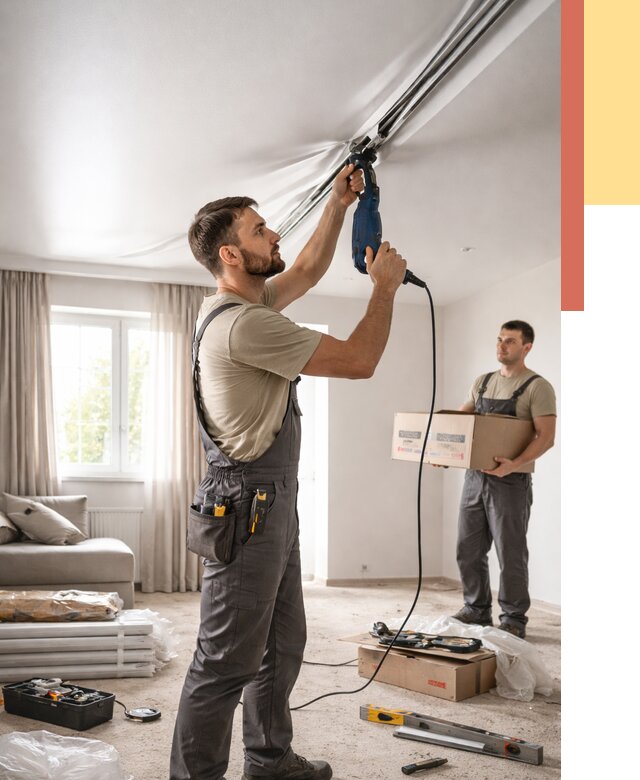 Монтаж сатинового натяжного потолка в Кургане от 3608 руб. | Быстро, недорого — ОТДЕЛОЧНИК-Крг