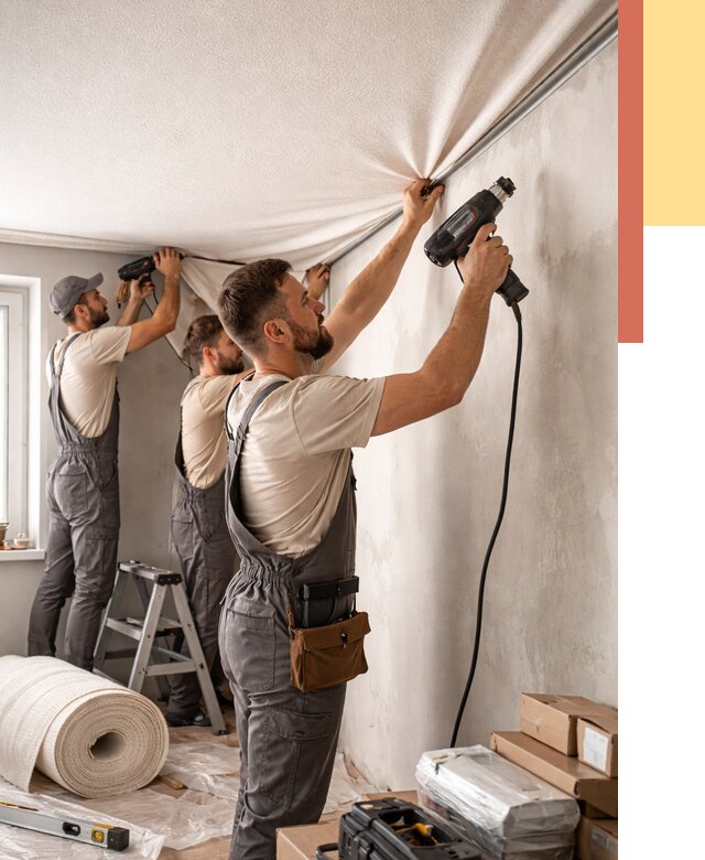 Монтаж фактурного натяжного потолка в Кургане от 773 руб. — ОТДЕЛОЧНИК-Крг