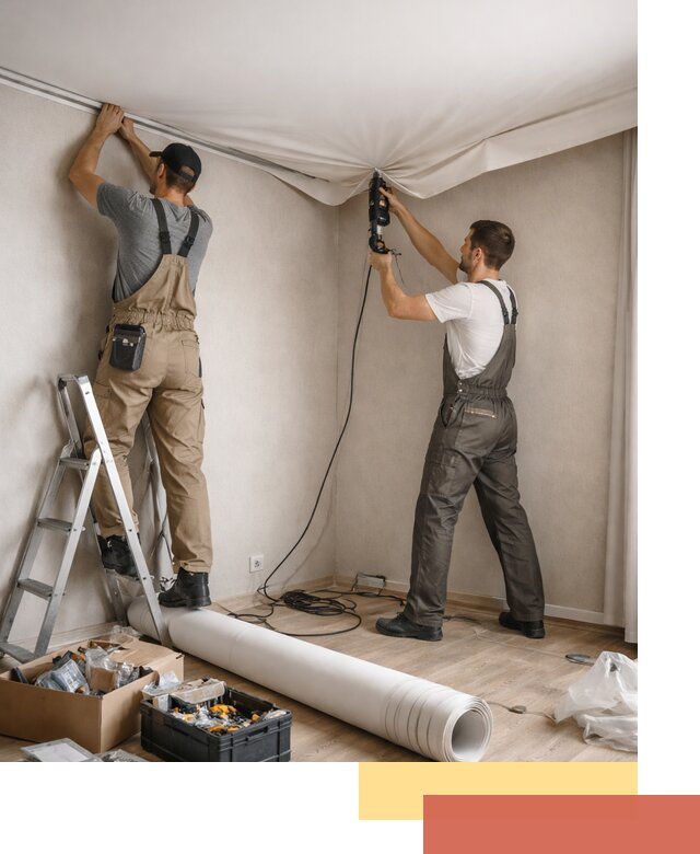 Монтаж цветного натяжного потолка в Кургане за один день