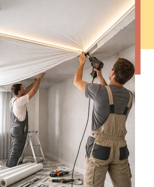 Монтаж натяжного потолка с подсветкой в Кургане от 979 руб. | ОТДЕЛОЧНИК-Крг