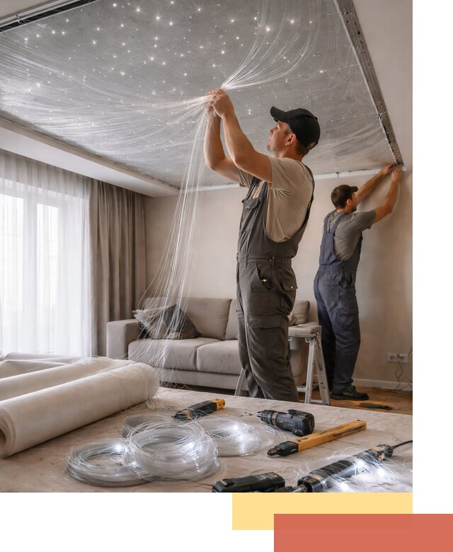 Монтаж натяжного потолка «Звездное небо» в Кургане