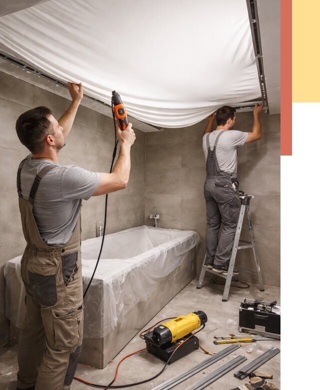 Монтаж натяжного потолка в ванной в Кургане от 1237 руб. под ключ | ОТДЕЛОЧНИК-Крг