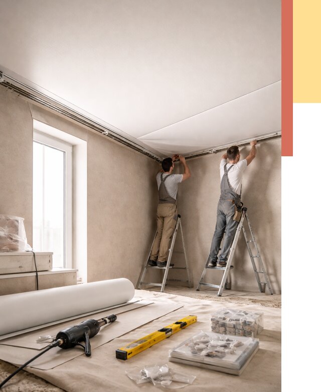 Монтаж натяжного потолка в спальне в Кургане от 3917 руб. под ключ | ОТДЕЛОЧНИК-Крг