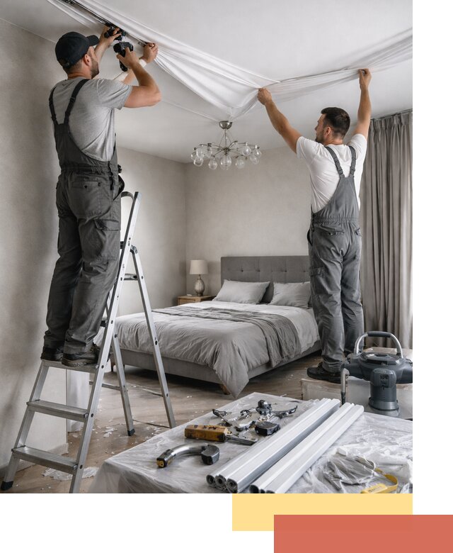 Монтаж натяжного потолка в спальне в Кургане