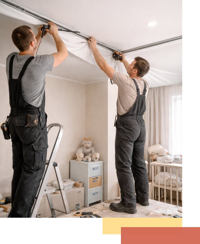 Монтаж натяжного потолка в детской комнате в Кургане