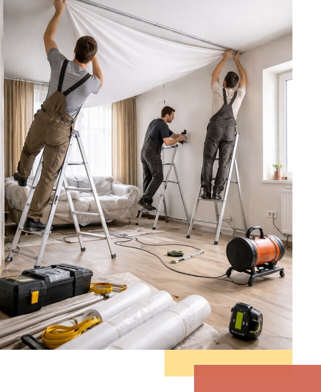 Монтаж натяжного потолка в гостиной в Кургане