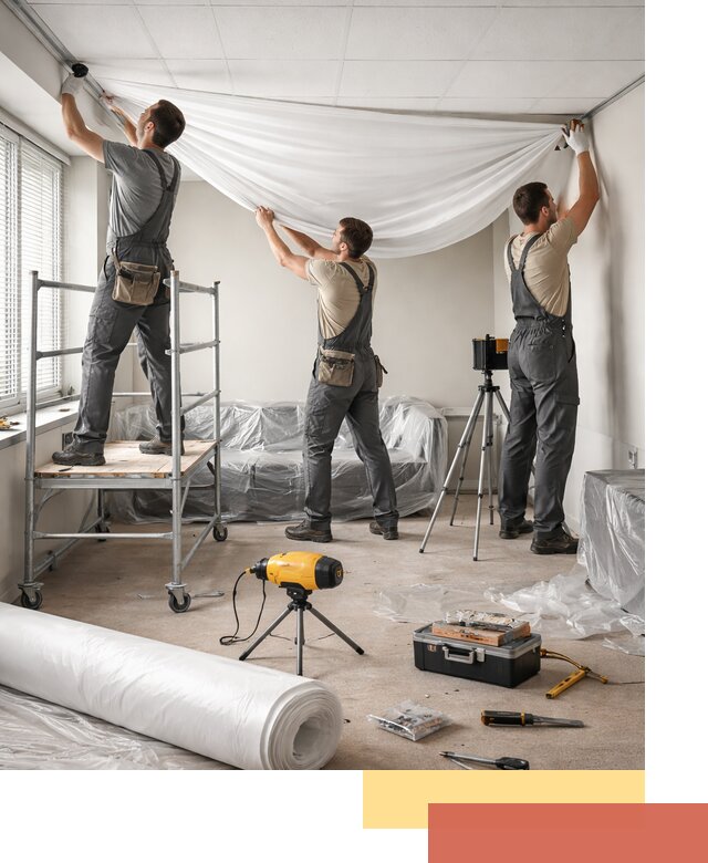 Монтаж натяжного потолка в офисе в Кургане