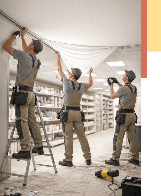 Монтаж натяжного потолка в магазине в Кургане от 4639 руб. быстро и недорого | ОТДЕЛОЧНИК-Крг