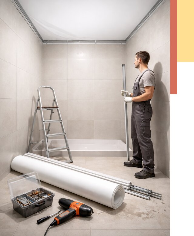 Монтаж натяжного потолка в санузле в Кургане от 1907 руб. — ОТДЕЛОЧНИК-Крг