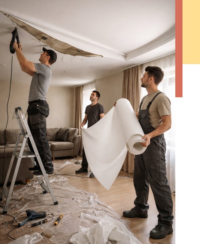 Замена полотна натяжного потолка в Кургане от 9794 руб. быстро и недорого | ОТДЕЛОЧНИК-Крг